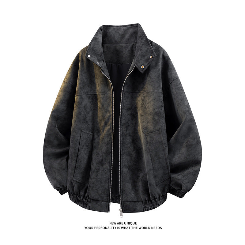 Herren lässige übergroße Jacke mit hohem Kragen und elastischem Bund R&B