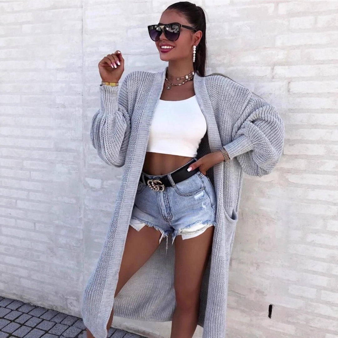 Damen Strickmantel mit weitem Schnitt und tiefen Taschen R&B