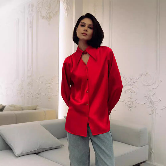 Damen elegante Satin-Bluse mit oversize Passform R&B