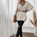 R&B | Pullover - Damen Winter Gestreifter V-Ausschnitt Strickpullover