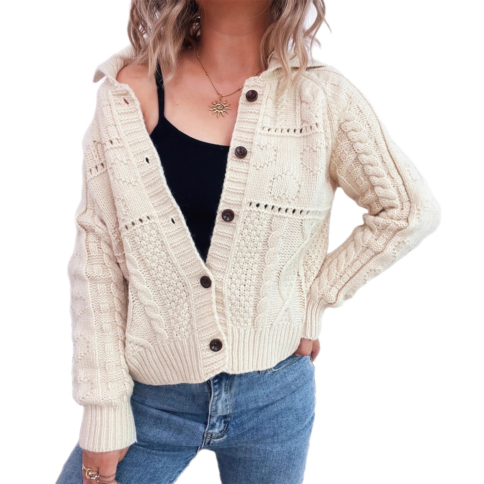 Damen Strickjacke mit strukturiertem Zopfdesign und eleganten Knopfdetails R&B
