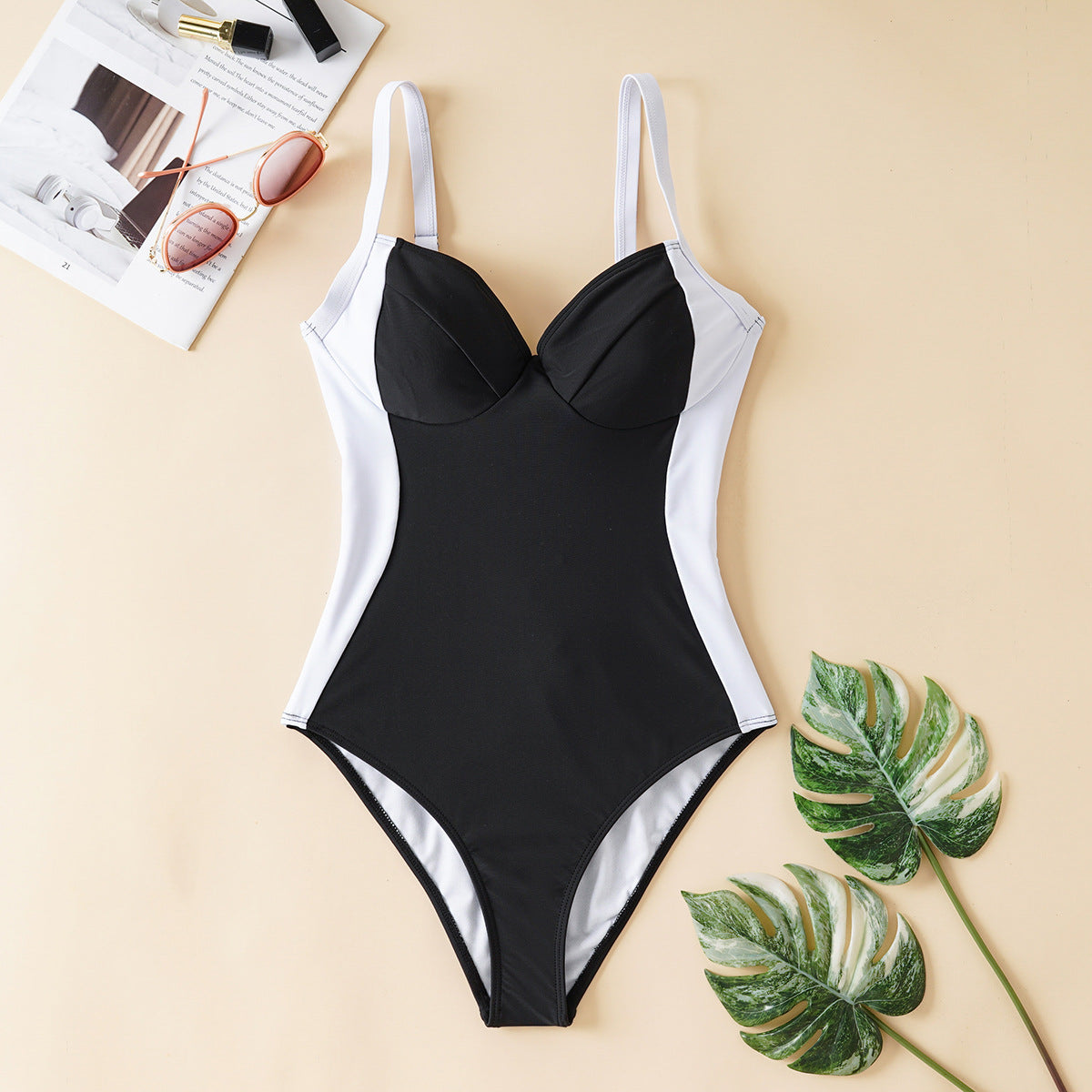 Damen Einteiliger Badeanzug mit elegantem Schnitt und verstellbaren Trägern R&B
