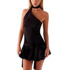 Damen Minikleid mit asymmetrischem Schnitt und polka-dot Design R&B