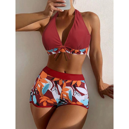 Damen Hochgeschlossen Bikini mit verspieltem Blumenmuster R&B