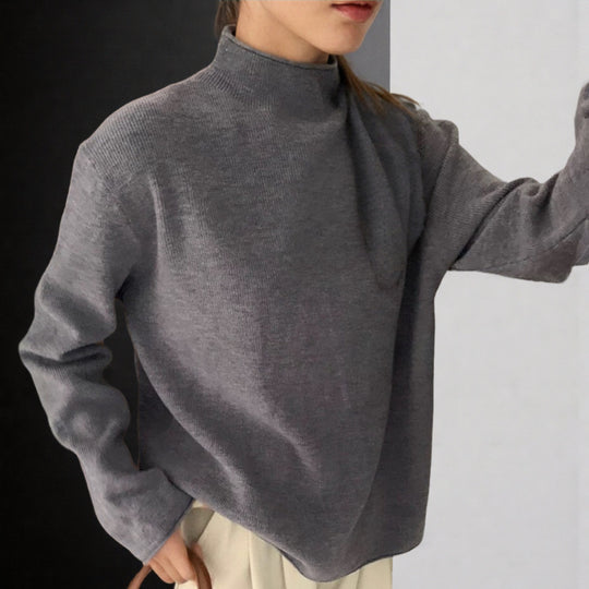 Damen Modernes Strickoberteil mit hochgeschlossenem Kragen und feinem Rippenmuster R&B