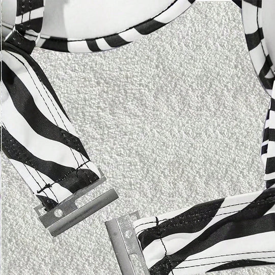 Damen Triangel-Bikini mit raffinierten Rüschen und modischem Zebramuster R&B