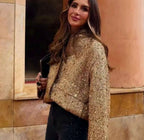Damen Glamouröse Paillettenjacke mit kurzem Schnitt und eleganten Akzenten R&B