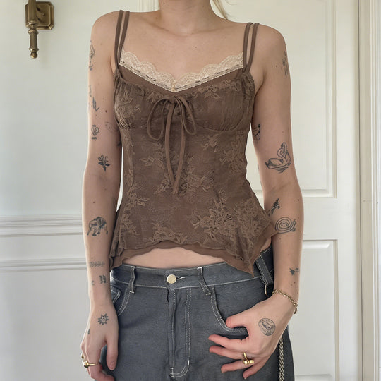 Damen Spitzen-Corsage-Oberteil mit raffinierten Trägerdetails und elegantem Knoten R&B