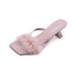 Damen Offene Mules mit dekorativem Plüschbesatz und elegantem Absatz R&B