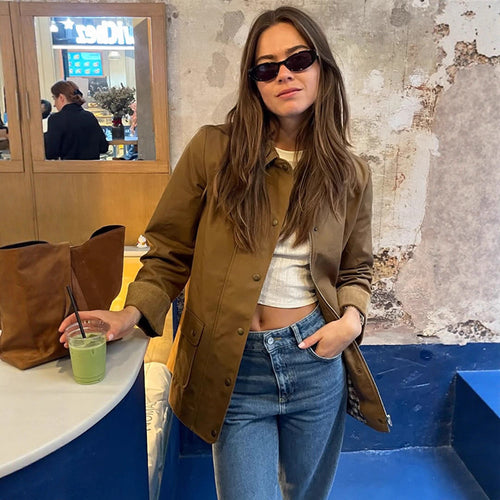 Damen modische Utility-Jacke mit praktischen Taschen R&B