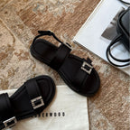 Damen modische Zehentrenner-Sandalen mit eleganten, verstellbaren Riemen und glitzernden Schnallen
