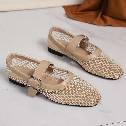 Damen Netzhäusliche Ballerinas mit modischer Schnallenverzierung R&B