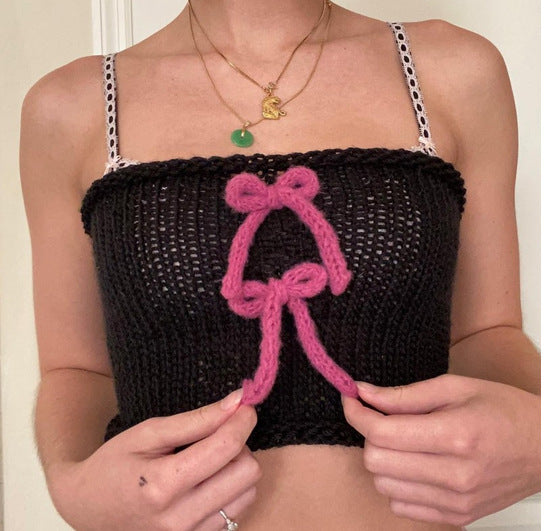 Damen gewickeltes Crop-Top mit dekorativen Schleifen R&B