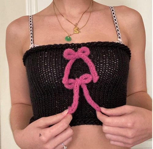 Damen gewickeltes Crop-Top mit dekorativen Schleifen R&B