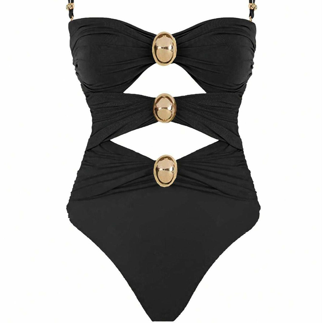 Damen Einteiler-Badeanzug mit raffinierten Cut-Outs und dekorativen Metallakzenten R&B