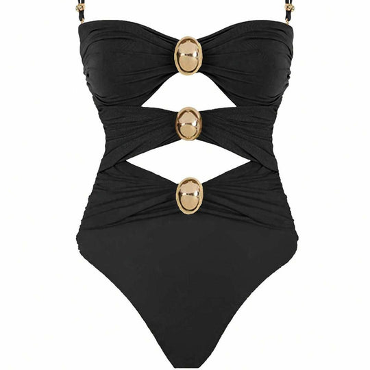 Damen Einteiler-Badeanzug mit raffinierten Cut-Outs und dekorativen Metallakzenten R&B