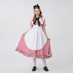 Damen nan Vintage-inspiriertes Karo-Swingkleid mit abnehmbarer Schürze, Rüschenärmeln und Schleifenkragen R&B