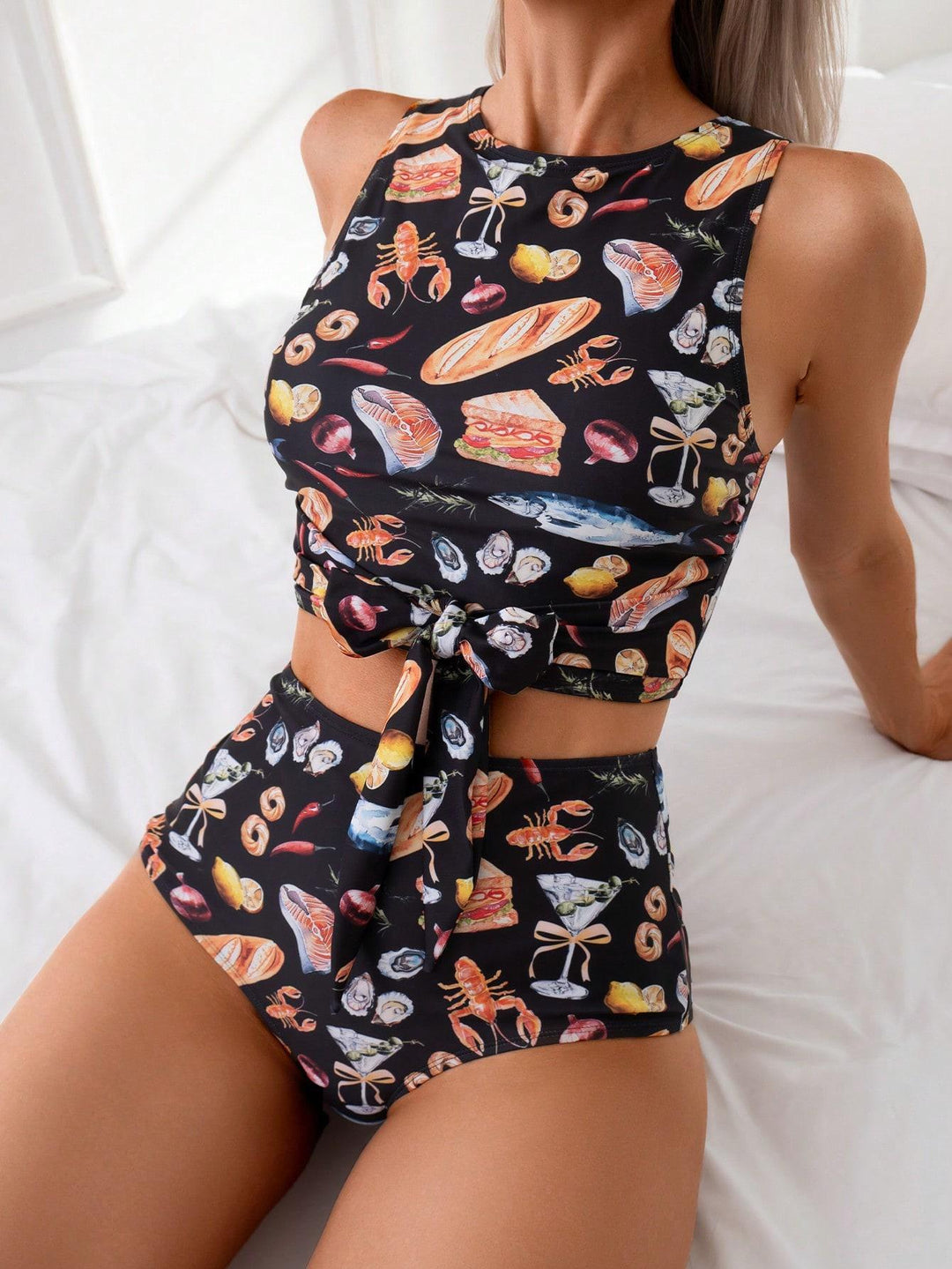 Damen Hoch tailliertes Bikini-Set mit modischem Knoten-Detail R&B