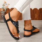 Damen Zehentrenner mit floralen Applikationen und verstellbarem Riemen R&B