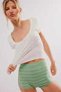 Damen lässiges Crop-Top mit tiefem Rundhalsausschnitt und verspieltem Streifenmuster R&B