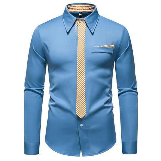 Herren modisches Langarmhemd mit kreativen Akzenten und verstellbarem Kragen R&B