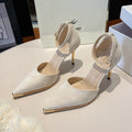 Damen elegante Slingback-High Heels mit spitz zulaufender Form und glamourösem Goldakzent