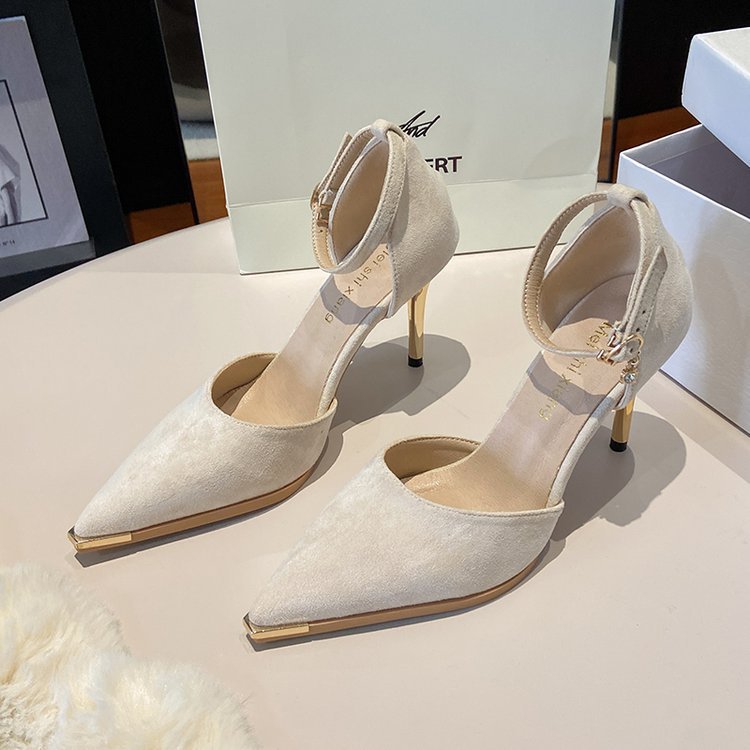 Damen elegante Slingback-High Heels mit spitz zulaufender Form und glamourösem Goldakzent