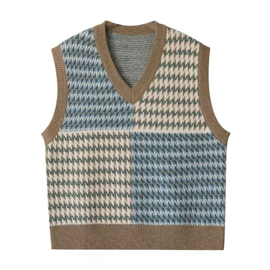 Damen Stylischer V-Neck Strickpullover im Farbblockdesign R&B
