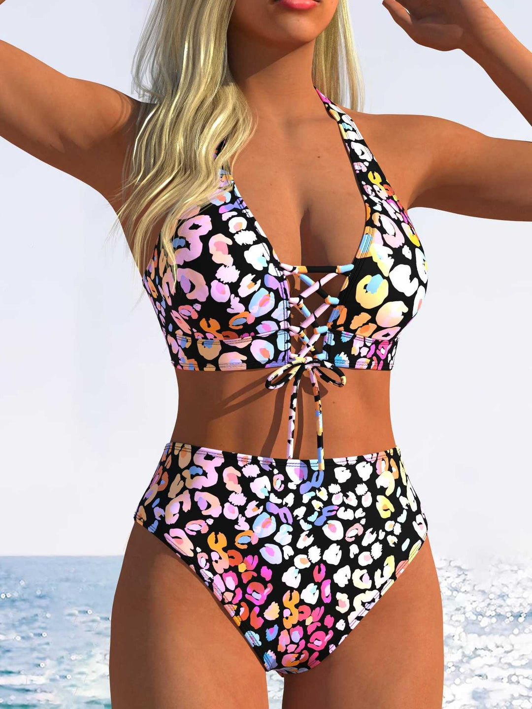 Damen Bikini-Set mit hoch tailliertem Schnitt und verspieltem Schnürdetail R&B