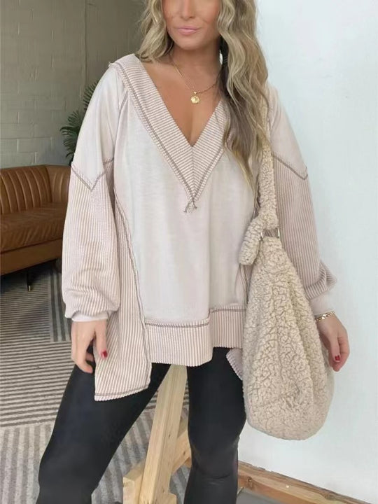 Damen Lässiger Pullover mit halbarm und V-Ausschnitt R&B