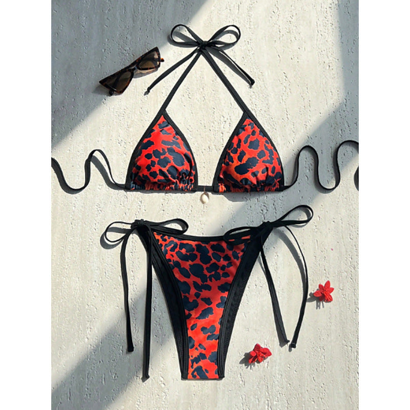 Damen Triangel-Bikini mit animalischem Muster und seitlichen Krawatten R&B