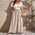 Damen weite Leinenhose mit elastischem Bund und seitlichen Taschen R&B
