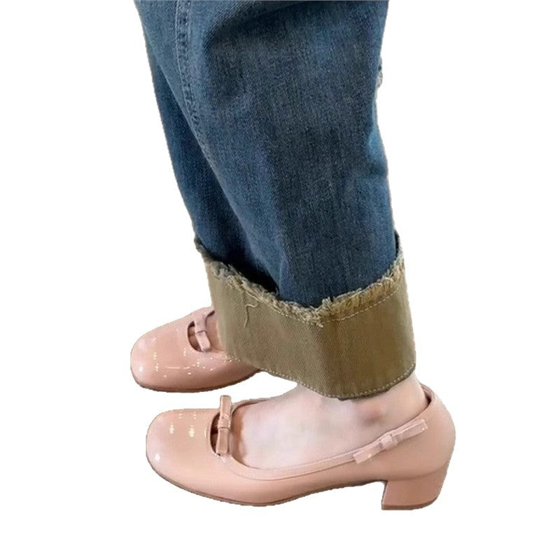 Damen Ballerinas mit komfortablem Blockabsatz und floraler Schnallenverzierung R&B