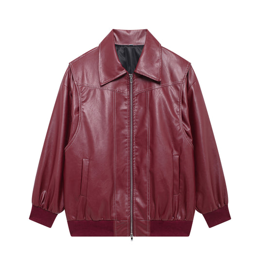 Damen Kunstlederjacke mit elastischen Bündchen und hochschließendem Kragen R&B