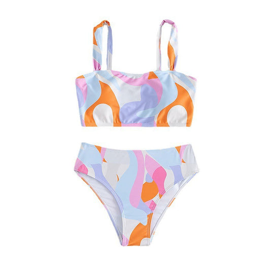 Damen Bikini-Set mit modernem geometrischem Design und hohem Taillenslip R&B