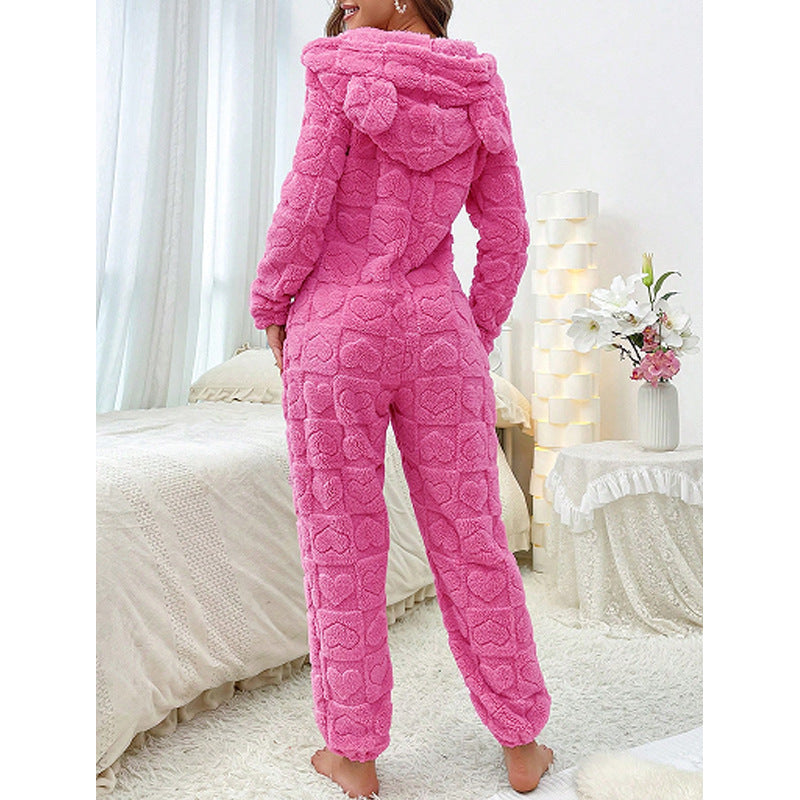 Damen Gemütlicher Fleece-Overall mit Kapuze R&B