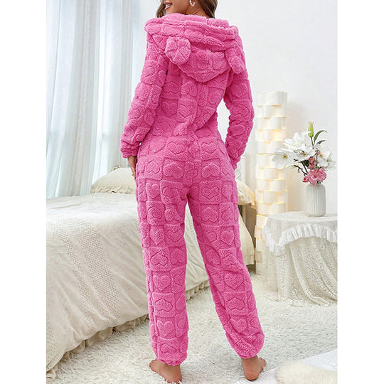 Damen Gemütlicher Fleece-Overall mit Kapuze R&B