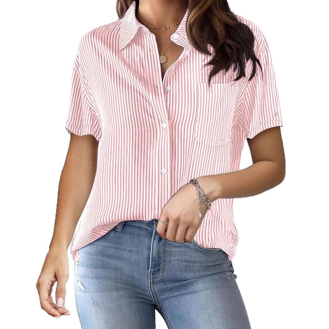 Damen Kurzarmbluse mit elegantem Streifenmuster und bequemen Schnitt R&B