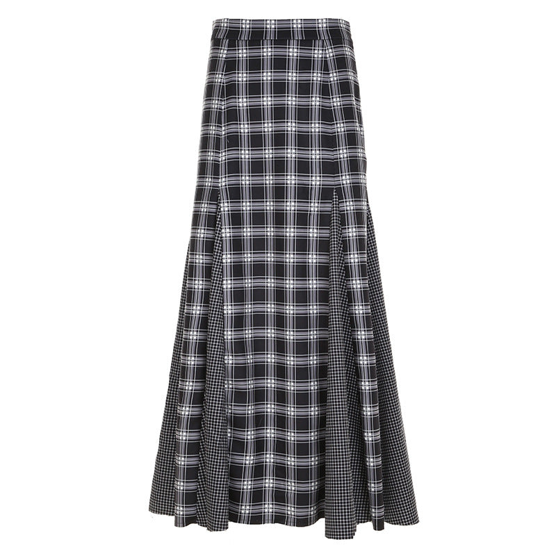 Damen Eleganter Maxirock mit kontrastierenden Karomustern und seitlichen Schlitzen R&B