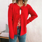 Damen Strickjacke mit dekorativem Schnürdesign und strukturiertem Material R&B