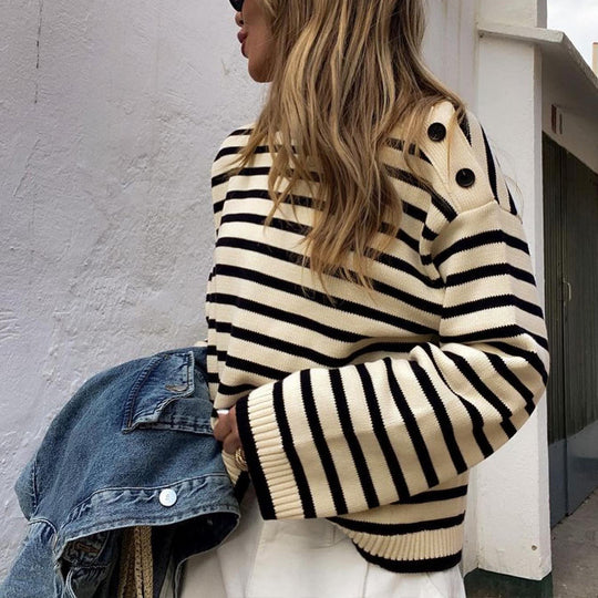 Damen trendiger Strickpullover mit auffälligem Streifenmuster R&B