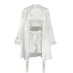 Damen luxuriöses Satin-Loungewear-Set mit eleganten Rüschendetails und Atmungsaktiven Shorts R&B