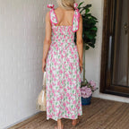 Damen Sommerkleid mit Raffung und schulterlangen BindR&Bändern R&B