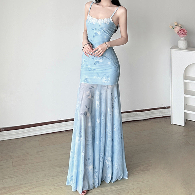 Damen Maxikleid mit floralem Druck und eleganter Spitzenborte R&B