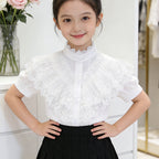Mädchen elegante Rüschenbluse mit Spitzenbesatz R&B