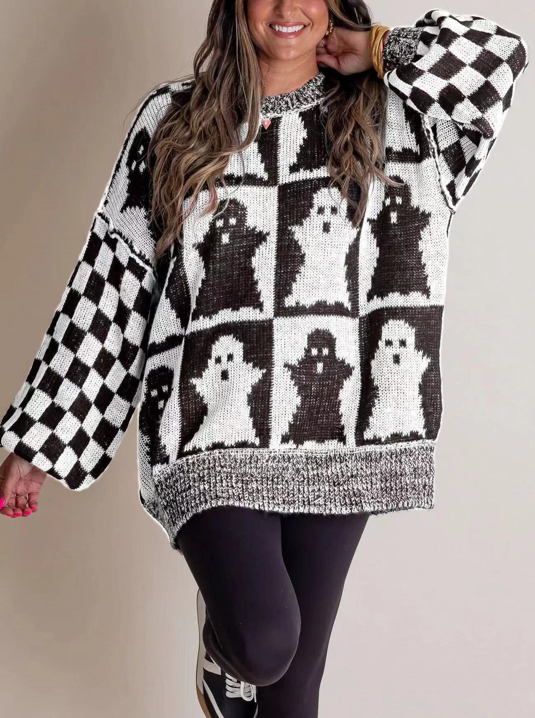 Damen Großer, gemütlicher Strickpullover mit Geisterdesign R&B