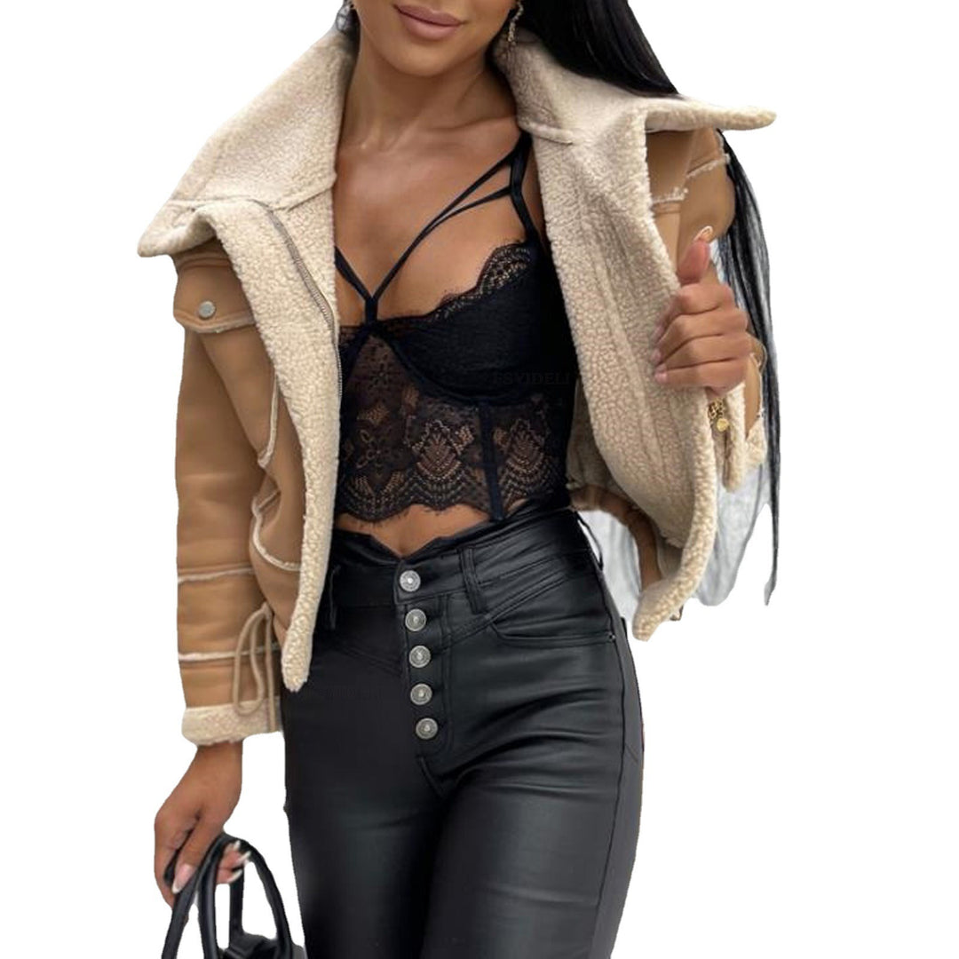 Damen kurze Jacke mit Sherpa-Futter R&B