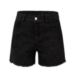 Damen Hochtaillierte Jeans-Shorts mit fransigem Saum