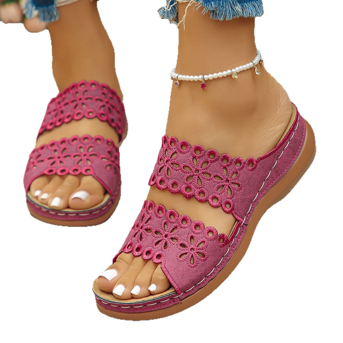 Damen Elegante und bequeme Clogs mit floralen Einsätzen und ergonomischem Fußbett R&B