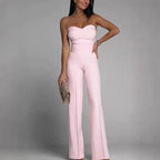 Damen eleganter Jumpsuit mit schulterfreiem Design und weitem Bein EB